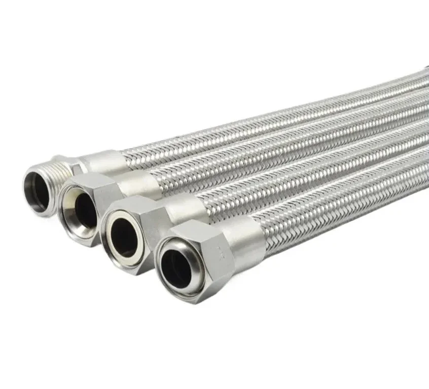 2.5-10M DN8-50 BSPP 304 Stainless Steel Braided Flexible Bellow Tube - Male/Female 1/4"-2" for Industrial Applications