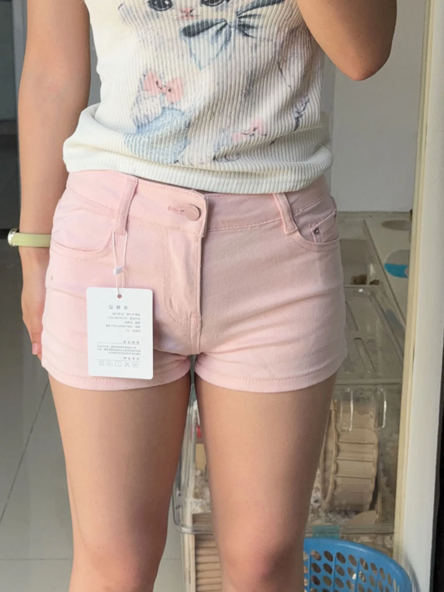 

Sweet Pink High Waist Embroidered Slim Fit Short Jeans Women's Thin Style Elastic Hot Pants Summer Casual Straight Leg Jeans
