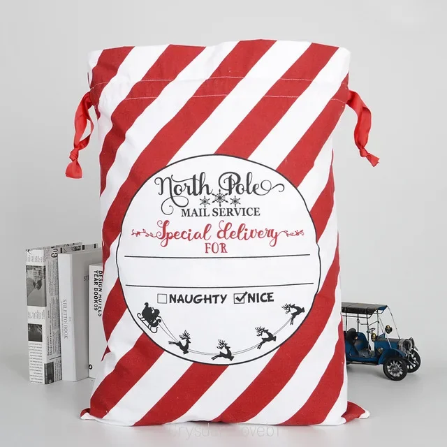 20pcs Striped Envelop 2 Styles Red Drawstring Canvas Santa Sack Vintage Christmas Gift Bags Santa Bag