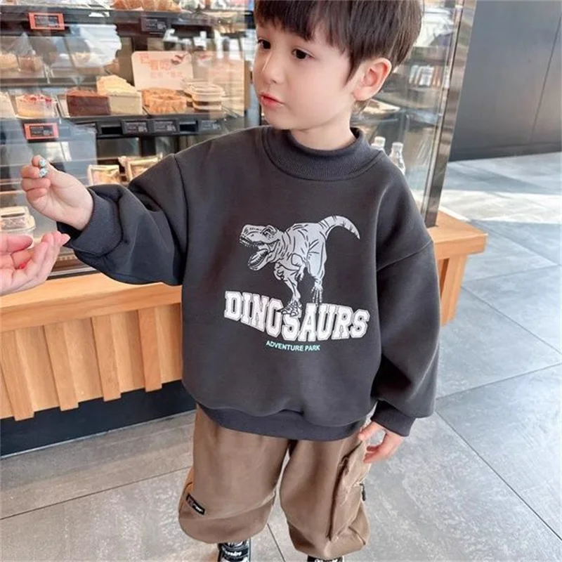 

Boys' autumn and winter hoodie, windproof jacket, cotton 2025 top, sports shirt, dinosaur printed children's clothing