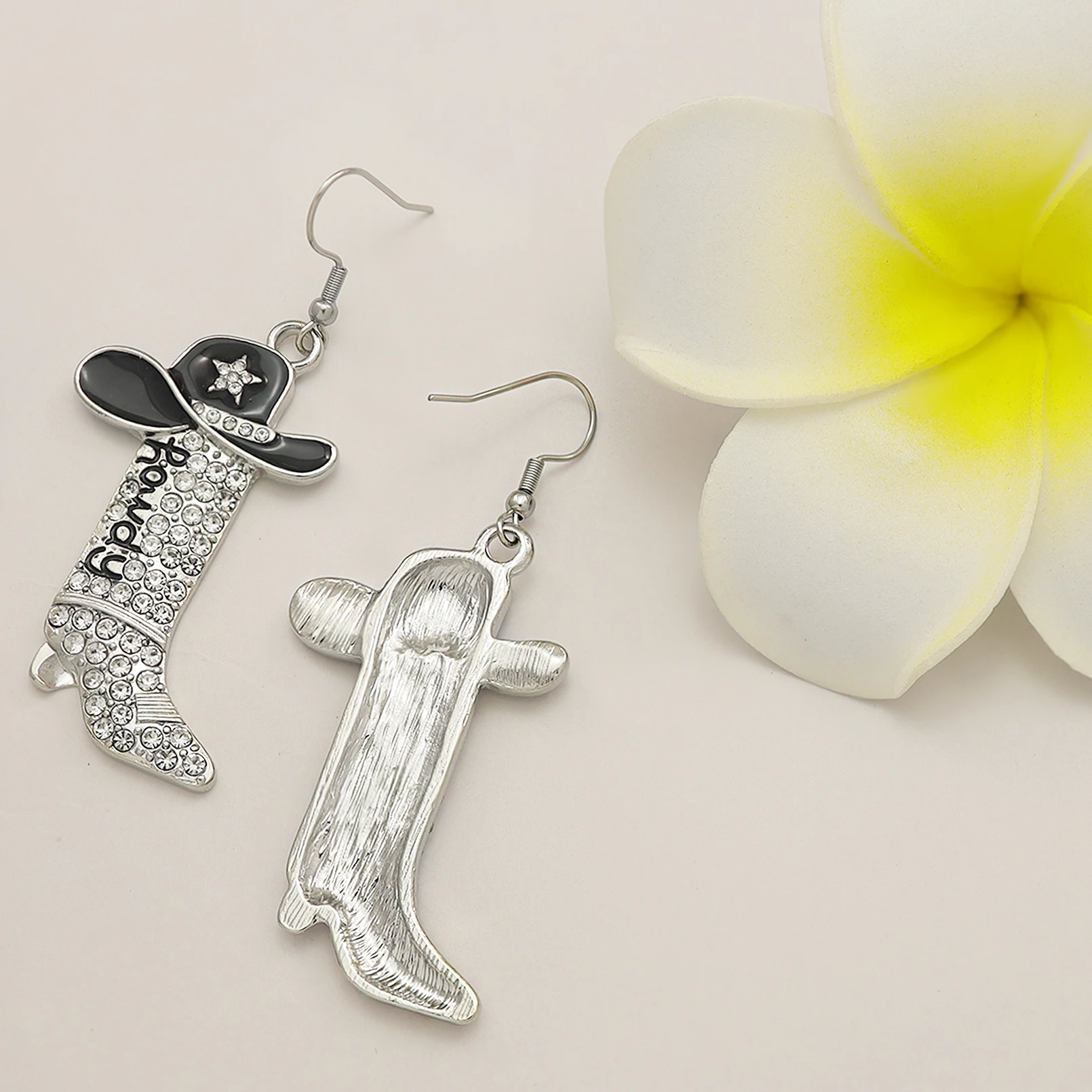 Stainless Steel Hook Earrings For Women Rhinestone Western Cowboy Boots Enamel Hat Rodeo Boot Dangle Earring Cowgirl Jewelry