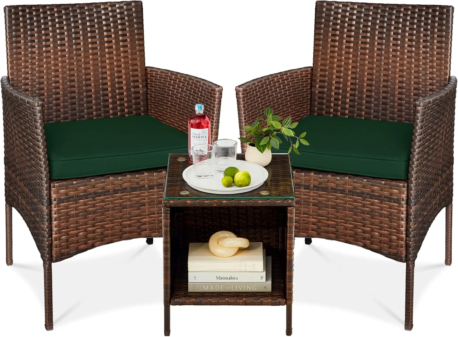 

3-Piece Outdoor Wicker Conversation Bistro Set, Space Saving Patio Furniture for Garden W/Side Table ,Garden Furniture Sets