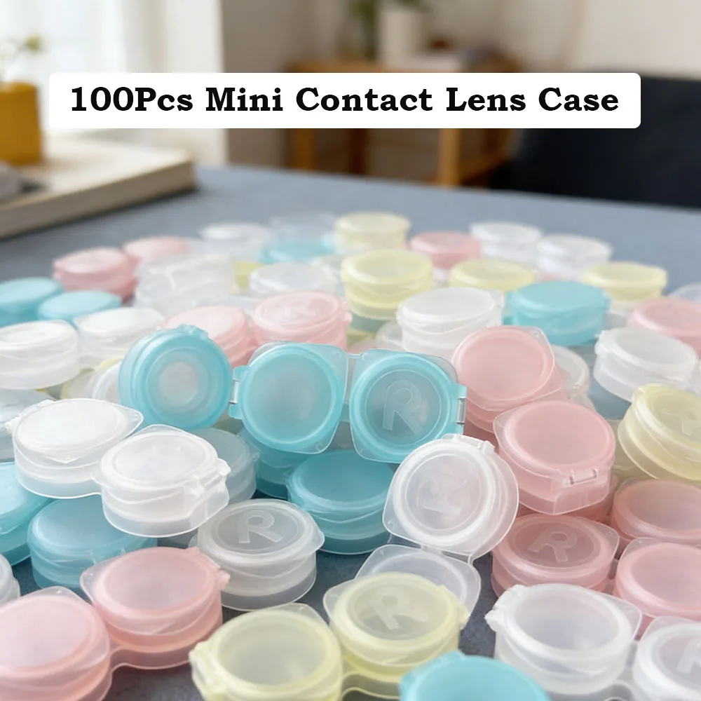 100Pcs Portable Mini Contact Lens Case Press Type Travel Eye Care Kit Storage Box Macaron Color Compact Lens Container Organizer
