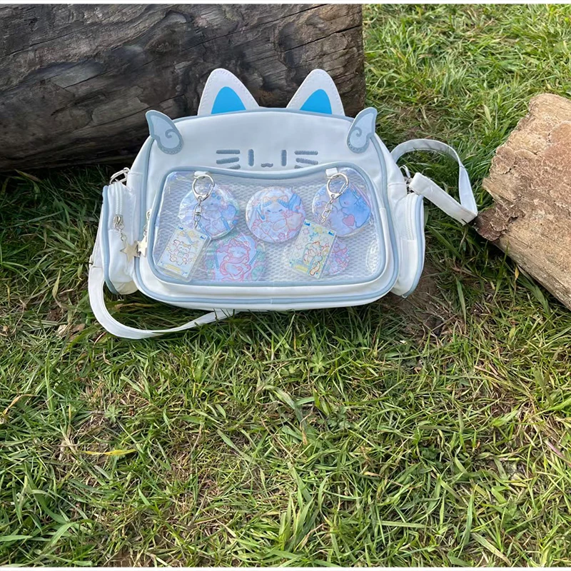 Umhängetasche, Katzenförmige Ita-Tasche mit transparentem Sichtfenster für Abzeichen, Pins und Puppen, leichte, niedliche Mode-Rucksäcke – Detail 17