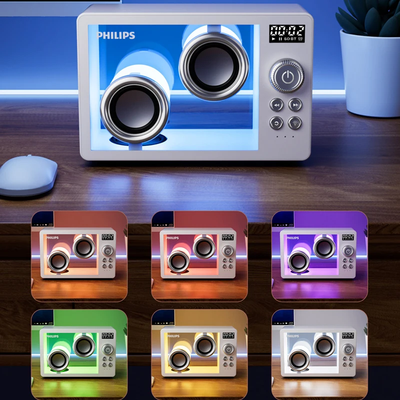 Philips TAS2600 Home Desktop Smart Transparent Speaker Wireless Bluetooth Bedhead Alarm Clock 1800mAh W/ Atmosphere Color Light