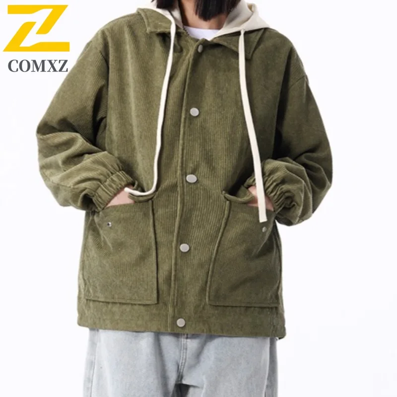 

COMXZ 2025, новая вельветовая хлопковая бейсбольная куртка унисекс, зимнее пальто в академическом стиле, утолщенная теплая универсальная однотонная ветровка