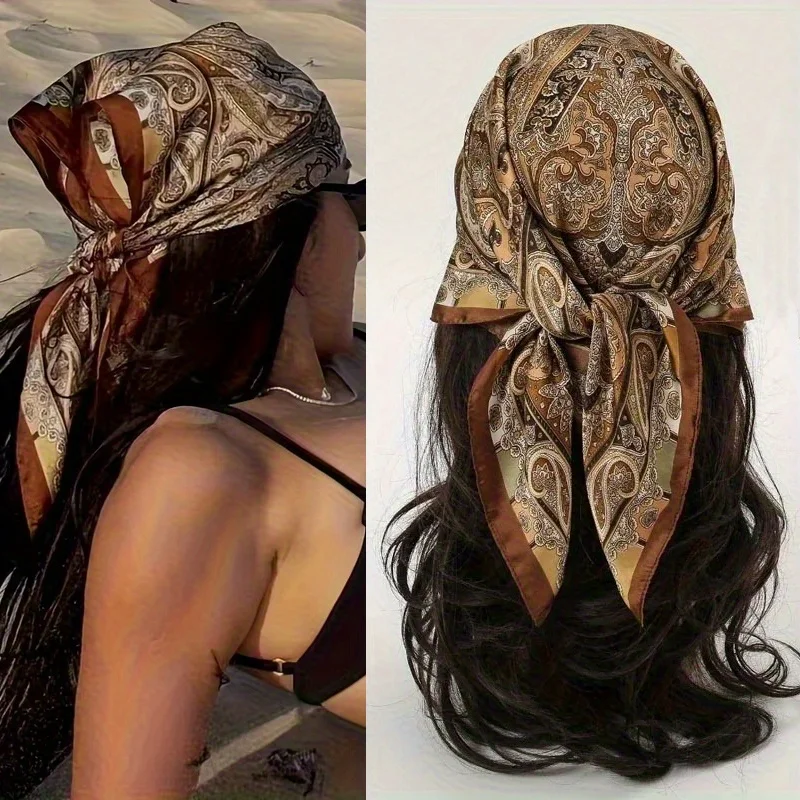 وشاح مربع صغير مطبوع بيزلي مقاس 27.56 بوصة، وشاح رفيع للرقبة، وشاح رأس واقي من الشمس بنمط ناضج، للسيدات فقط