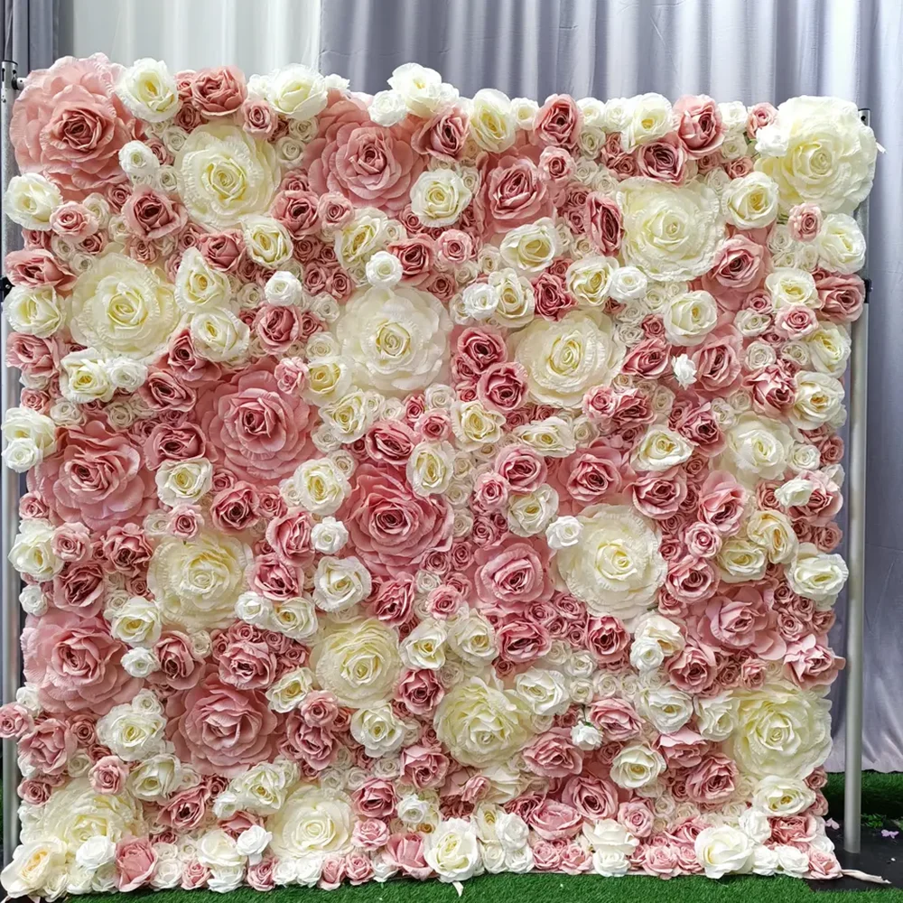 Wedding And Home Decoration 2.4m By 2.4m Silk Rose Artificial Flower Wall Backdrop Drapes For Wedding Decoration