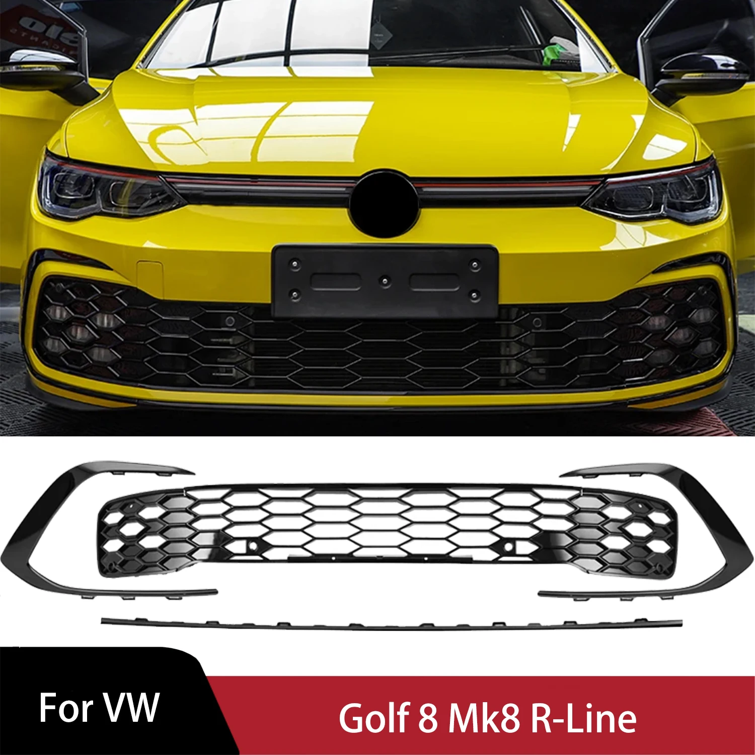 

GTI Style Front Bumper Grill for Vw Golf 8 Mk8 R-Line Decoration Sports Version Front Grille Fog Lamp Car Accessories Body Kit