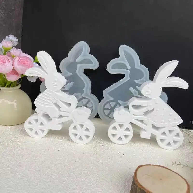 Easter Cute Cycling Rabbit Silicone Mould Gypsum Mounted Incense Expanding Gypsum Decoration Mold Aromatherapy Candle Resin Mold