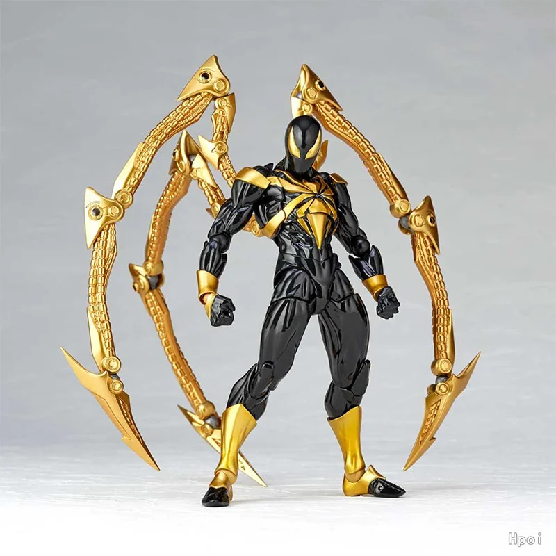 Kaiyodo Revoltech Amazing Yamaguchi 023EX Iron Spider Onyx Stealth Tech Ver. 16Cm Original Action Figure Model Toy Gift Collect