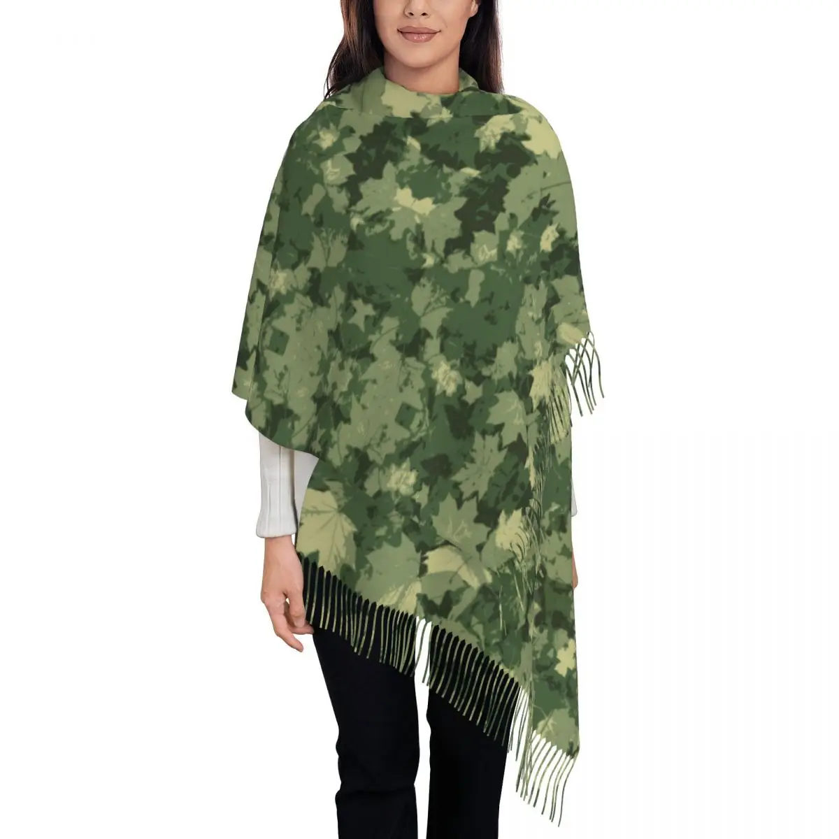 Grüne Blätter Camo Camouflage Schal Wrap für Frauen Lange Winter Warm Quaste Schal Unisex Schals