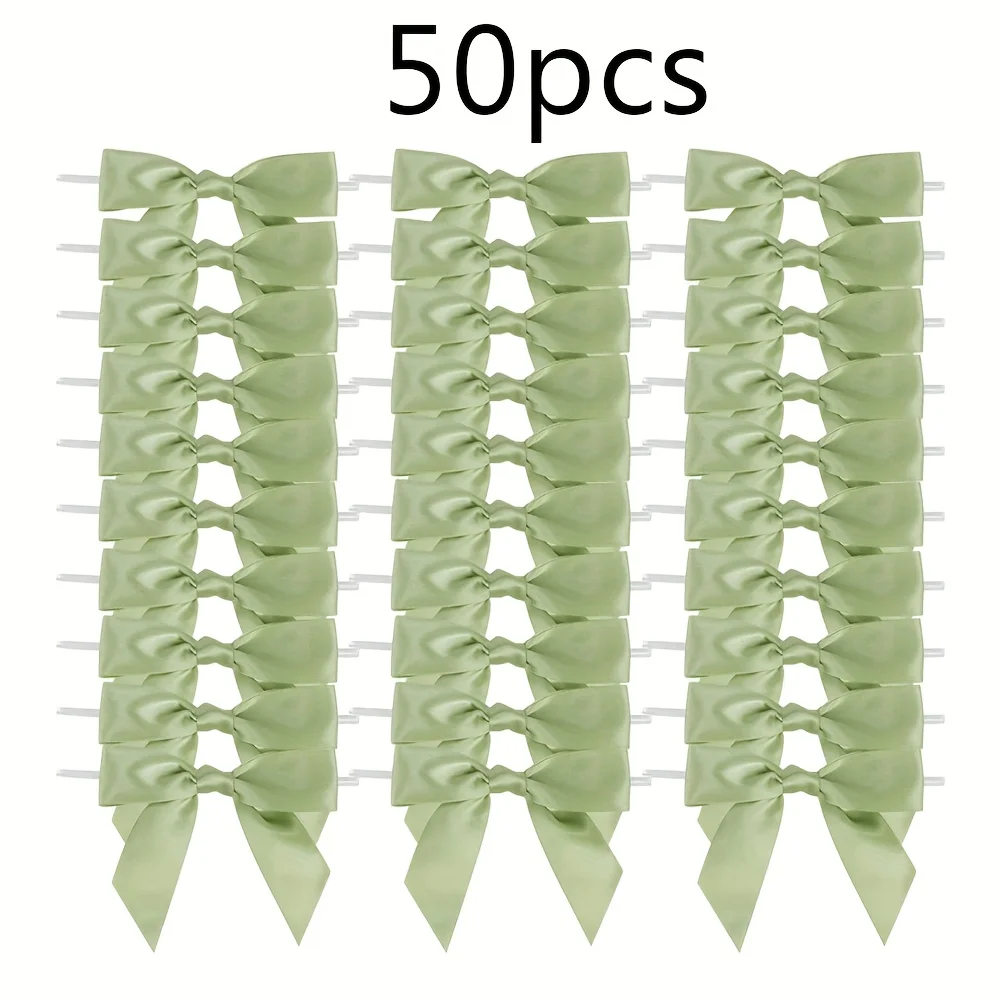50 piezas de cinta verde salvia, torceduras de masa frita, lazo bonito de 3,5 pulgadas, lazo prefabricado para bolsa de aperitivos, manualidades, regalo P