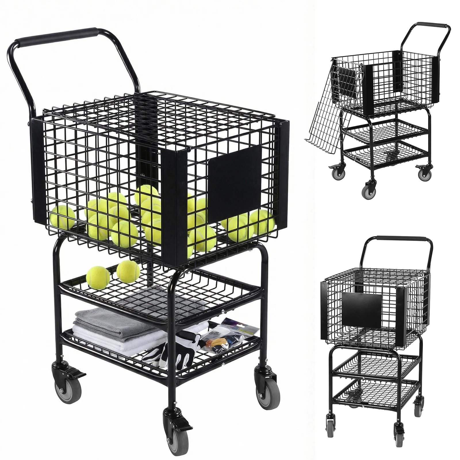 

Корзина-тележка для теннисных мячей большой вместимости, вмещает 350 мячей, для тренировок и использования на корте