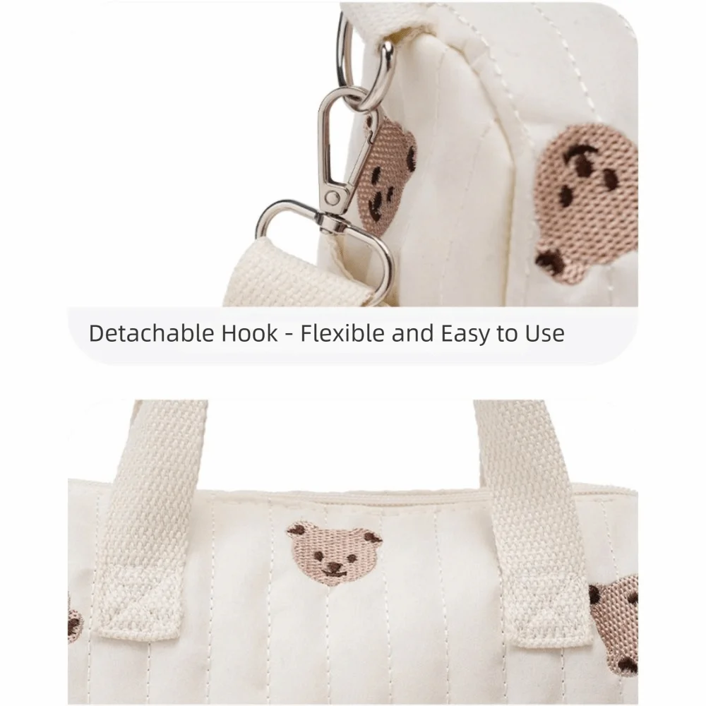 Korean Style Mummy Bag Embroidery Flower Quilted Embroidered Shoulder Bag Large Capacity Bear Women Handbag Stroller Accessories