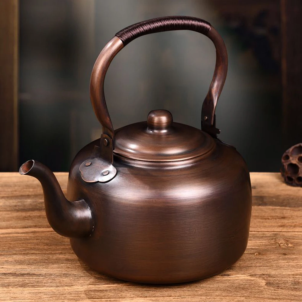 Retro copper water kettle, Red copper boiling water pot, Kitchen boiling tea pot, Add soup pot, Health brewing tea kettle, 3L