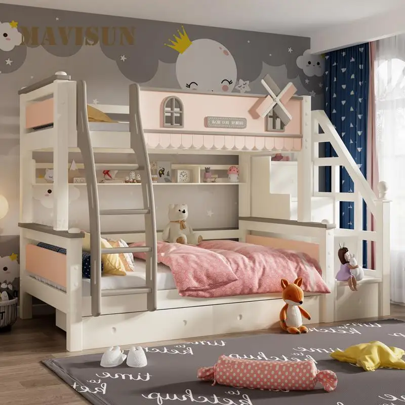 Lit de princesse avec cadre en bois massif, lit superposé pour filles, style nordique, ensemble de meubles de chambre à coucher