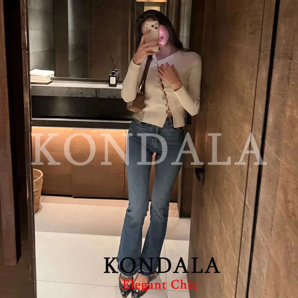 KONDALA Women Trendy Knitted Jacket Asymmetrical Buckle Knit Jacket New Fashion 2026 Spring Summer Office Lady Cardigan Jacket
