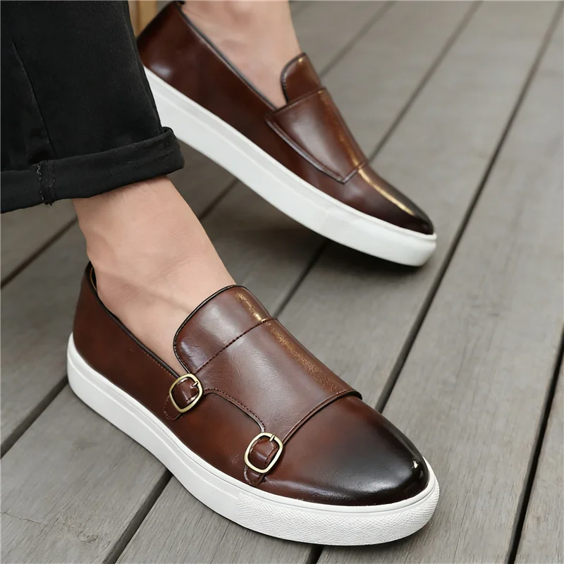 Monk Strap Shoe - 블랙 브라운 뉴 남성 슬립온 몽크