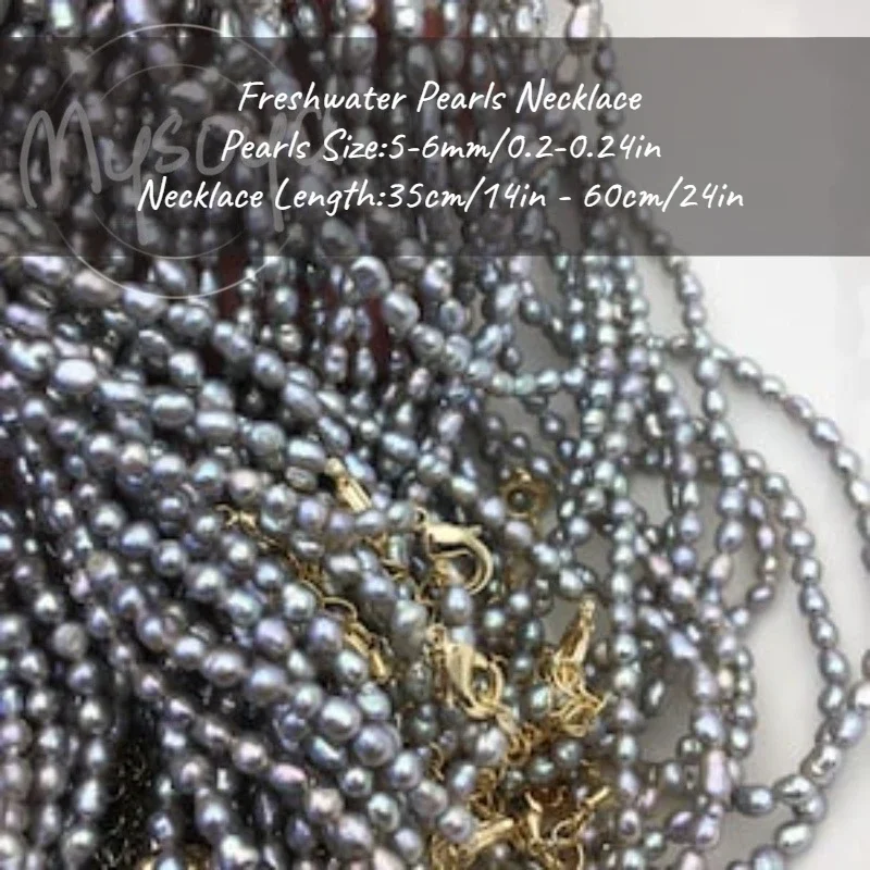 

MYSOYA Gray Rice-shaped Baroque Freshwater Pearl Necklace 5-6mm With Gift Box For Her/Him Birthday/Wedding/Christmas/New Year