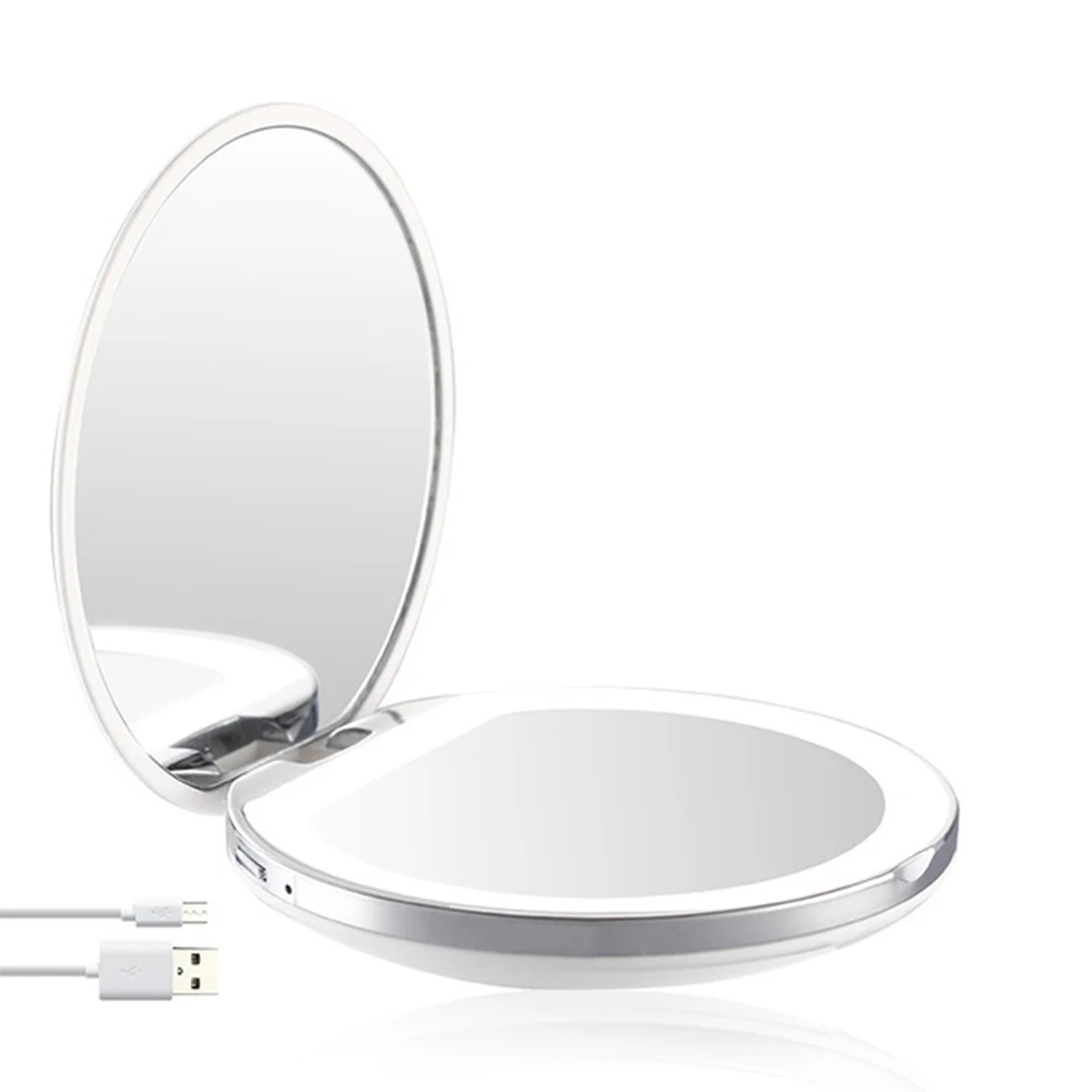 L453 Magnifying Lighted Makeup Mirror Light Mini Round Portable Led Make Up Mirror Sensing Usb Chargeable Makeup Mirror