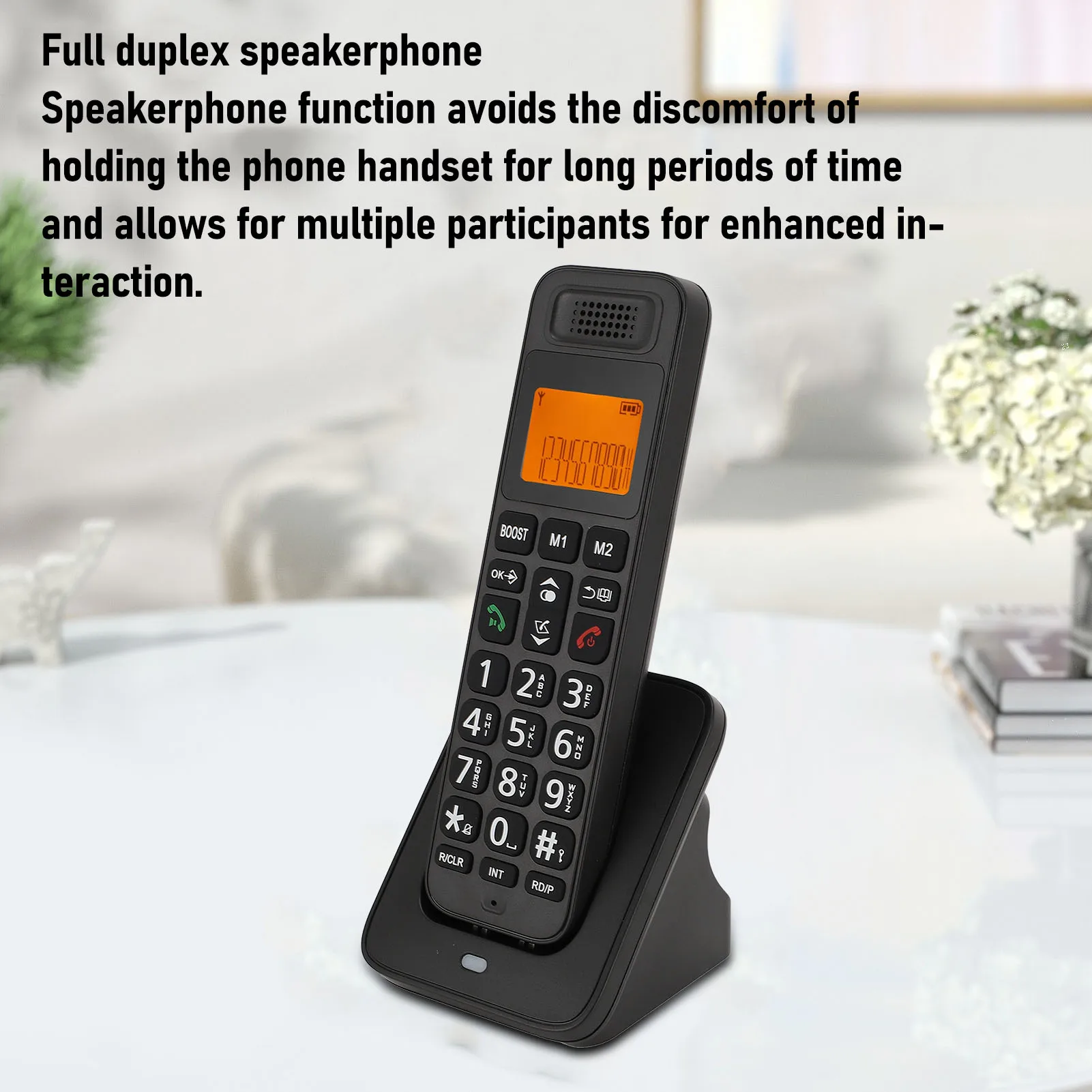 Home Phone Call Blocking 6.0 Cordless Home Phone Yellow Backlit LCD Display Large Button Long Battery Life for Business