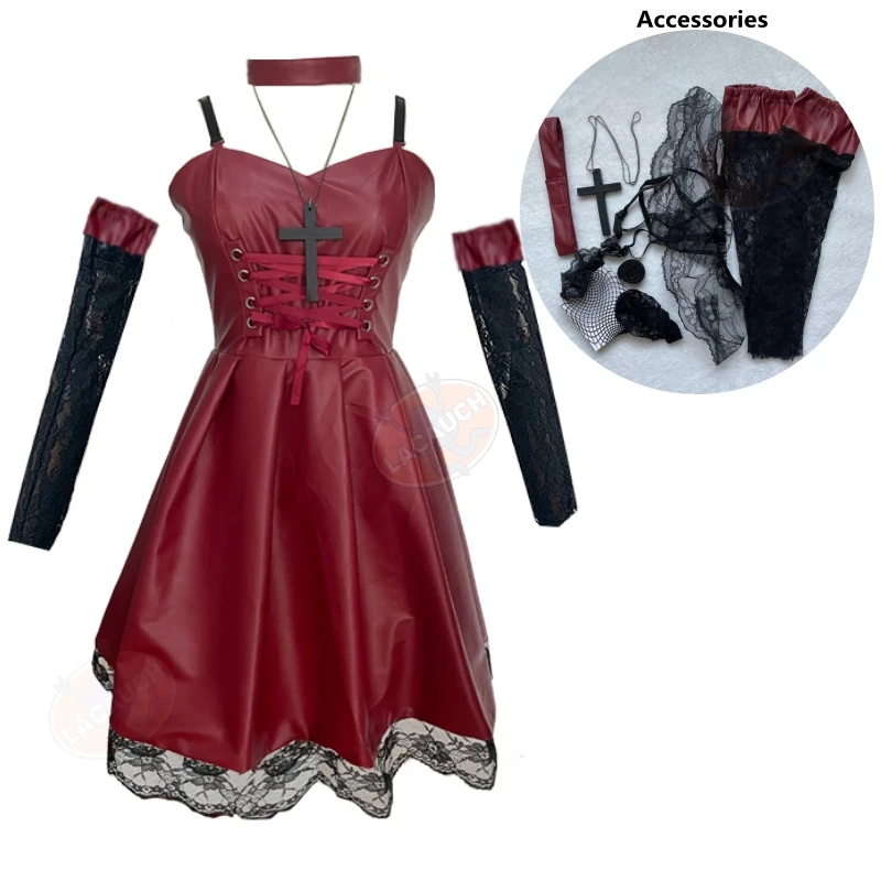 Death Note Cosplay Costume Misa Amane Imitation Leather Sexy Dress