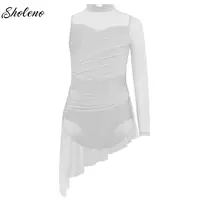 Vestido de Ballet brillante para niñas, traje de baile lírico de tul de malla Irregular de una sola manga, vestido de leotardo contemporáneo, Ropa de baile