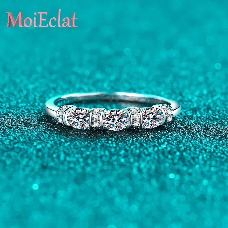 MoiEclat Store Platinum PT950 Sparkling Unique Egg Shaped All Moissanite 0.98ct RingsIrresistible Charm Breathtaking Beauty Gift