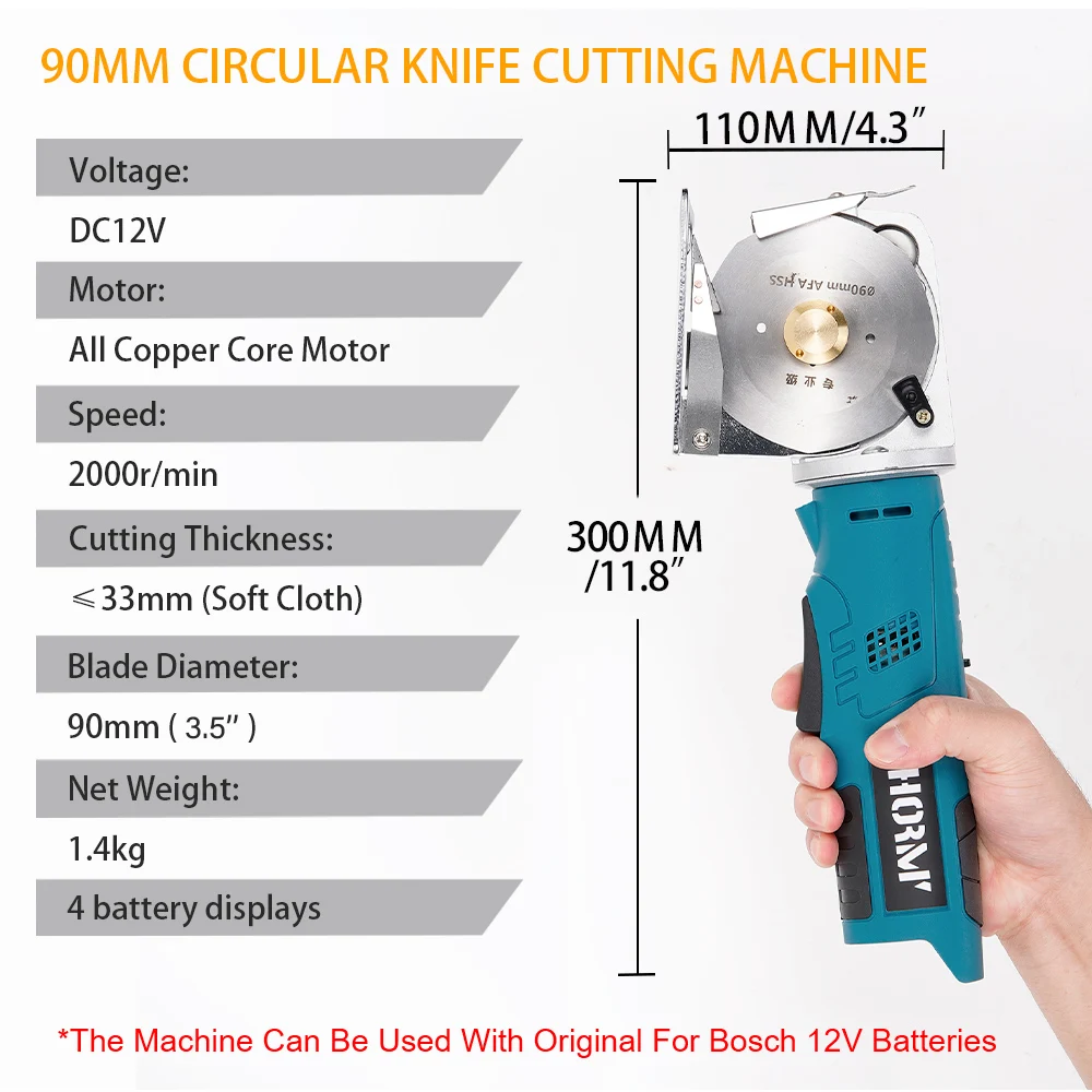 Hormy Electric Round Scissors Rotary Fabric Cutting Cloth Handheld Machine Leather Felt Cutting Power Tool For Bosch Battery