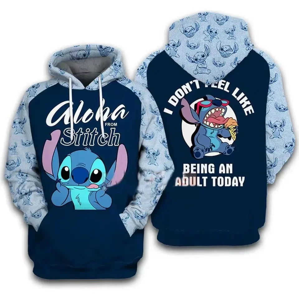 MINISO Disney the Lion King and Stitch 3d Printed Hoodie Men Women Casual Sweatshirt Disney Cartoon Pullover Hoodie Streetwear