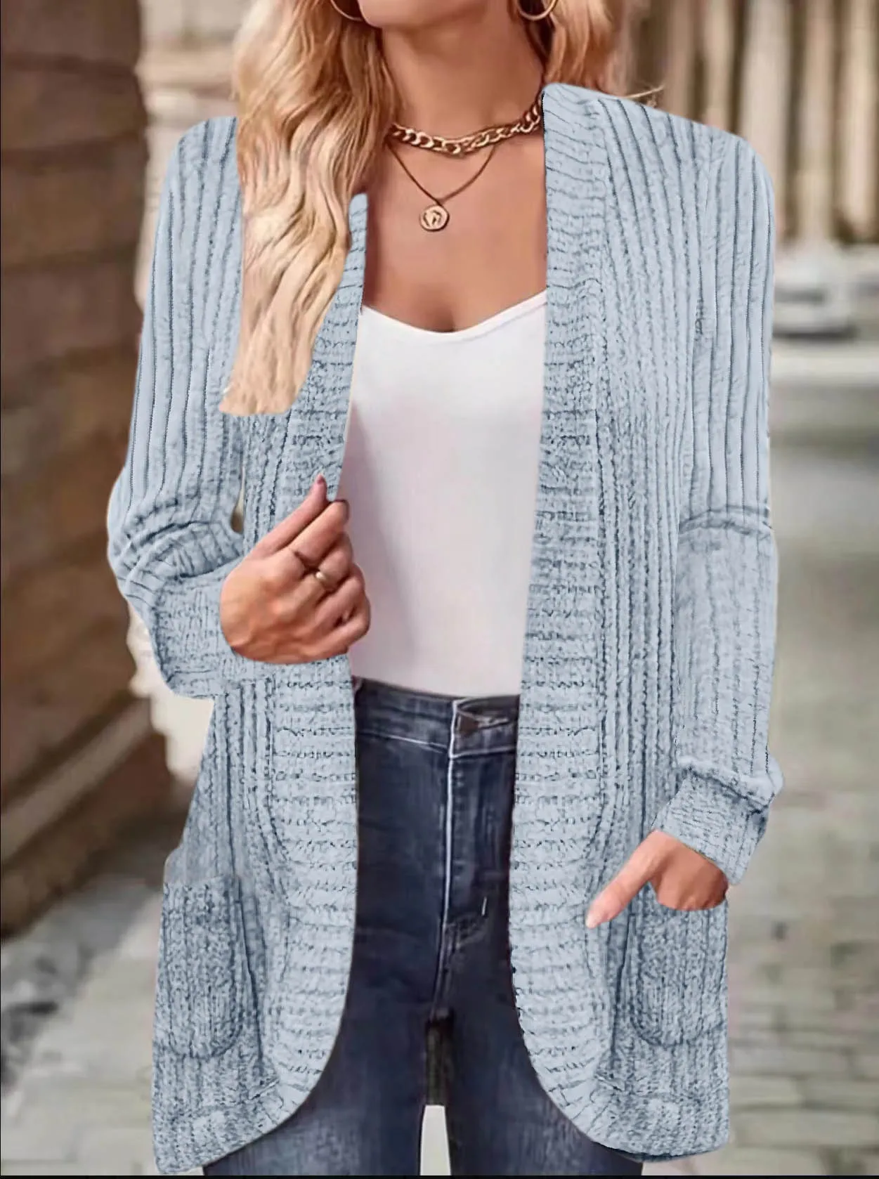 2024 Plus Size Europe And The United States New Solid Color Cardigan Long Sleeve Casual Cardigan Coat Spring And Autumn Women