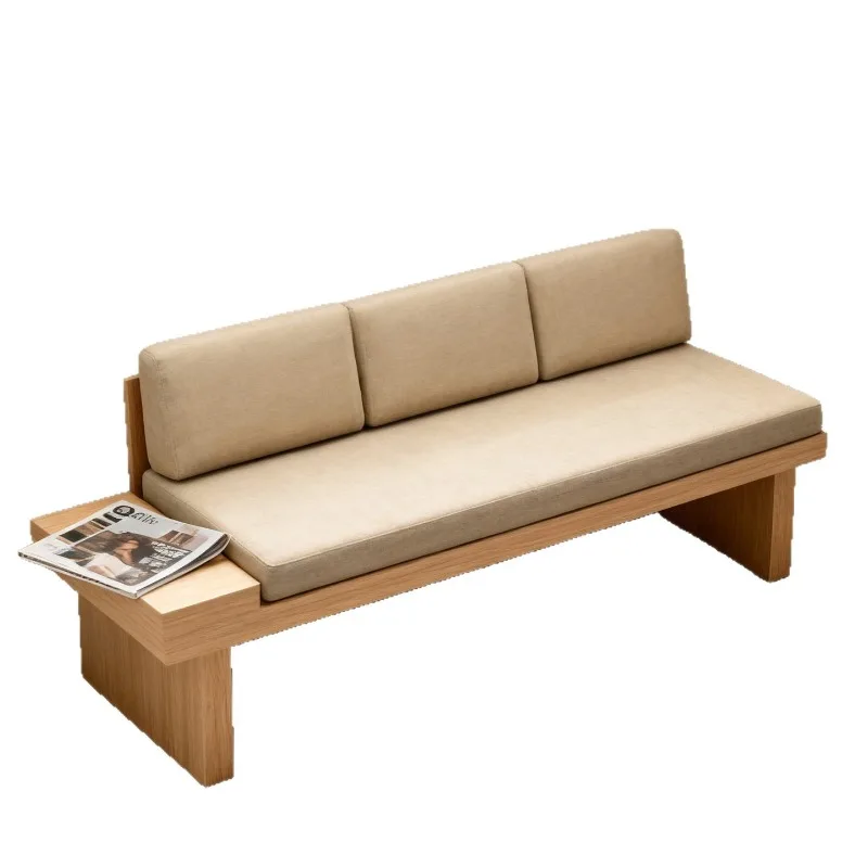 solid wood module sofa wabi sandy wind log fabric without armrests living room bedroom straight row three-person sofa