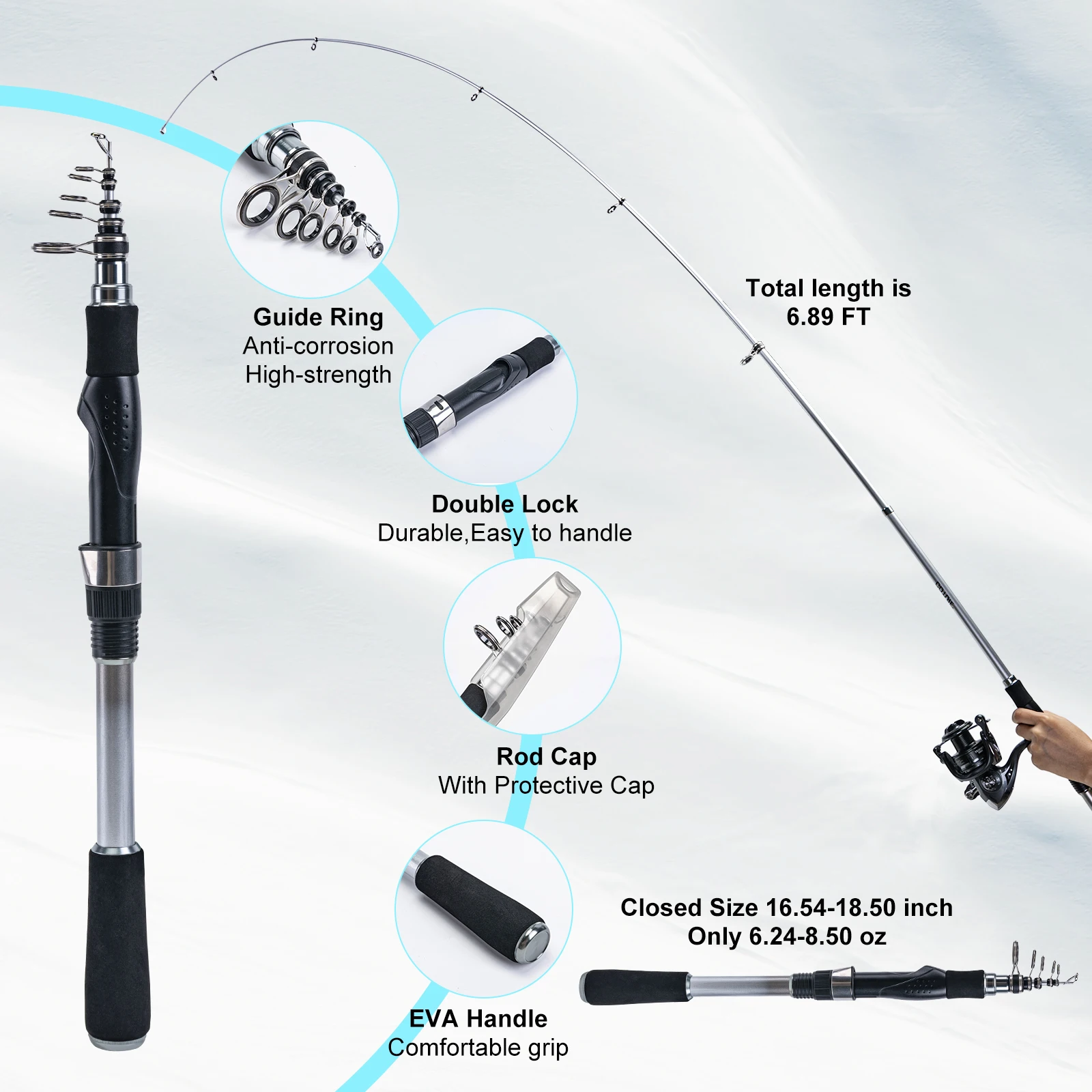 Imagem -03 - Goture-kit Vara de Pesca Telescópica 210cm 240cm 270cm com Carretel 5.2:1 3bb Max Drag 18lb Conjunto Completo