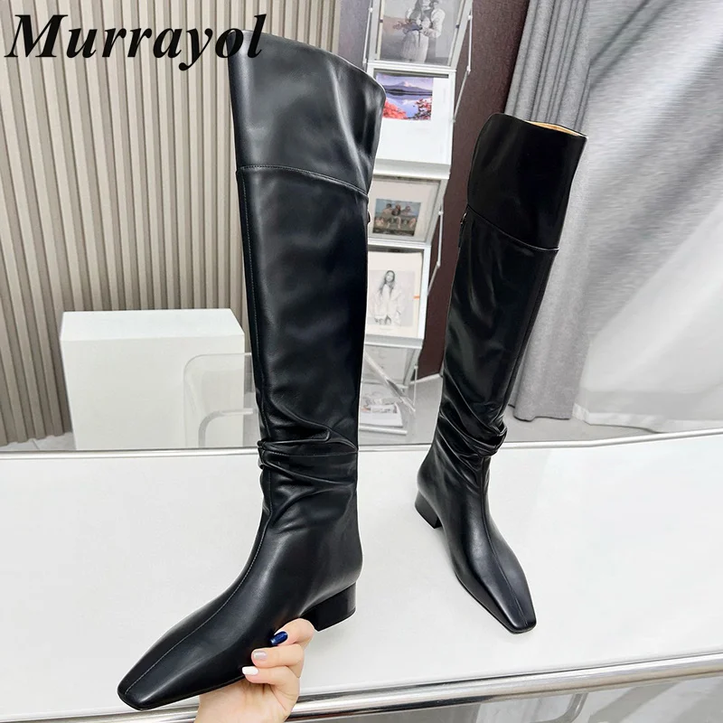 

Solid Color Wrinkle Design Long Boots Women Genuine Leather Rear zipper Over-the-knee Boots Autumn Winter Fashion Modern Boots