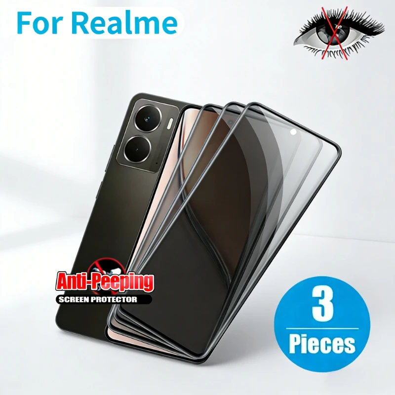 

3pcs for Realme C75 5G/C71/65/63 5G/61/C61(India)/55 Privacy Tempered Glass Screen Protector - 9H Hardness No Glare, Bubble-Free