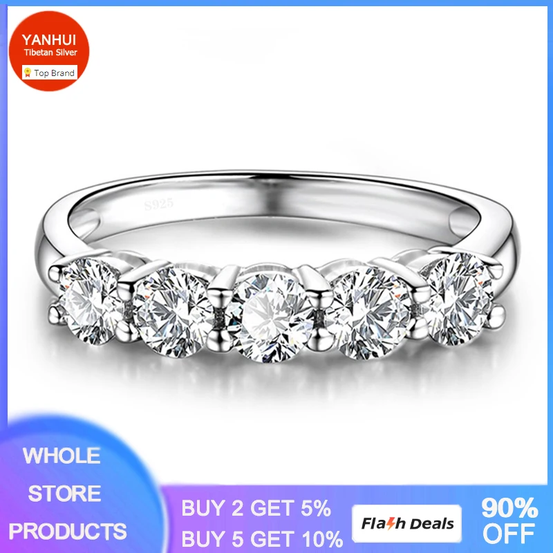 Original Certified Tibetan Silve Ring Luxury Band Zircon Rings For Women Eternity Promise CZ Crystal Finger Ring Wedding Jewelry