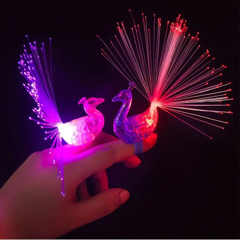 Luminous Peacock Finger Ring Shine LED Lights Glow In The Dark Party Supplies Stress Relief Kids Toys Gifts