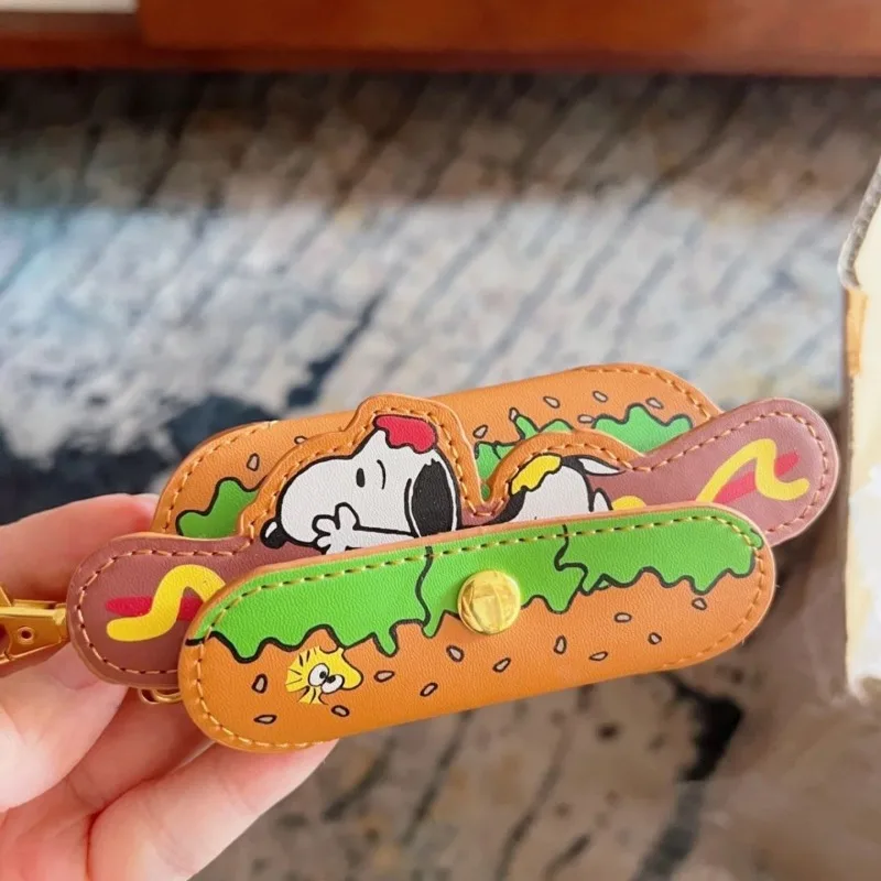 Snoopy cartoon cute hot dog style bag pendant decoration car access control key protective cover storage bag small mini portable