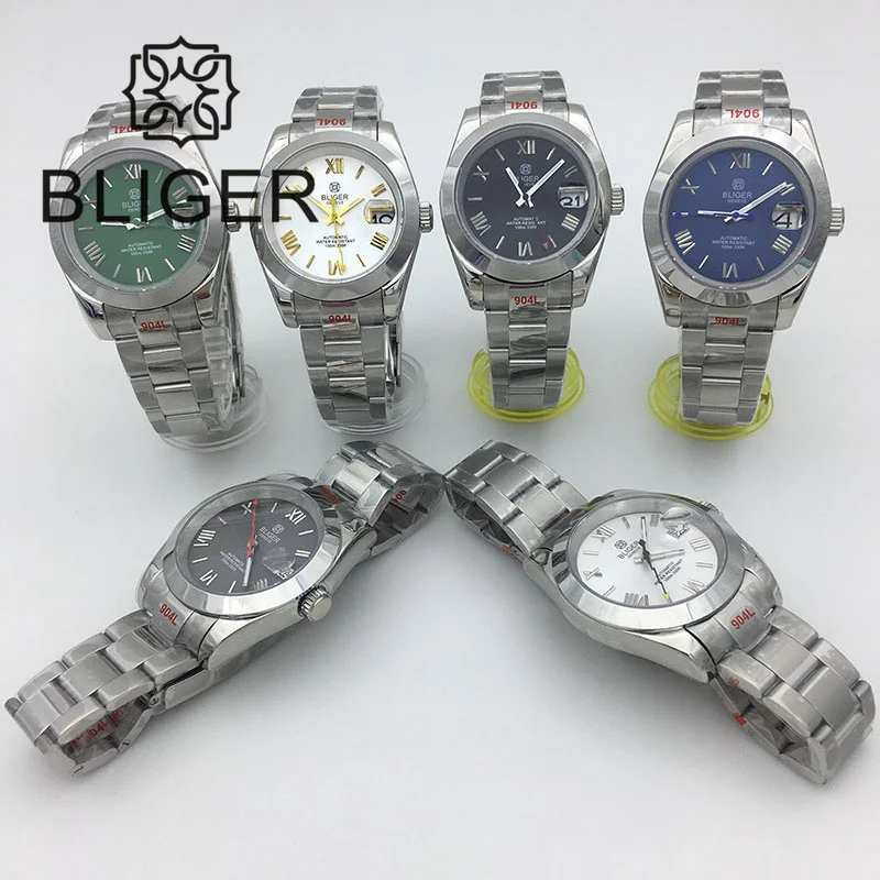 

BLIGER New 39mm Watch For Men NH35 Luxury Polished Automatic Mechanical Wristwatches Rome Number Dial Sapphire Glass Steel Strap