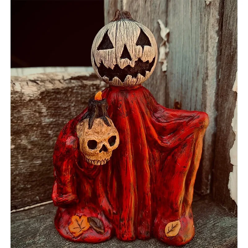 2024 New Halloween Resin Crafts Pumpkin Head Cloak Wizard Home Decoration Foyer Desktop Decoration Ornaments