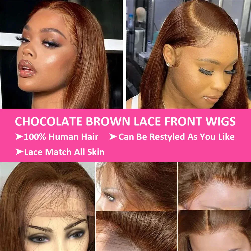 #4 Brown Chocolate Color 200% Straight Lace Frontal Wig Human Hair Vietnamese 13x4 Bob Lace Front Human Hair Wigs 4x4 HD Closure image 5