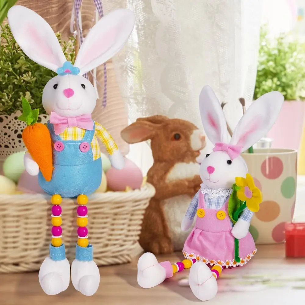 Funny Plush Easter Bunny Sitting Doll Handmade Cute Rabbit Holding Radish Doll Exquisite Happy Easter Decoration Party Favors