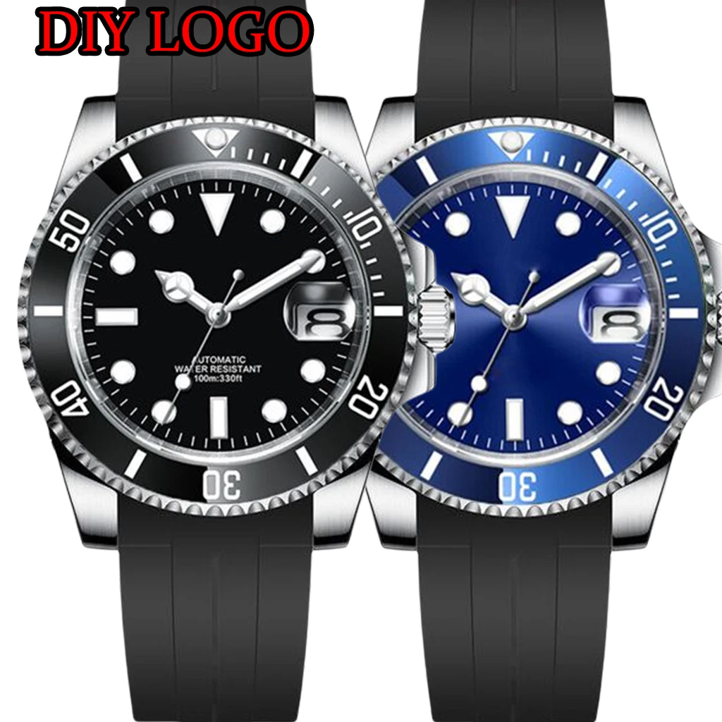 

Goutent 40mm Silver Sterile Mens Watches Rubber Strap 100m Waterproof Sapphire Glass NH35 Automatic Mechanical Watch