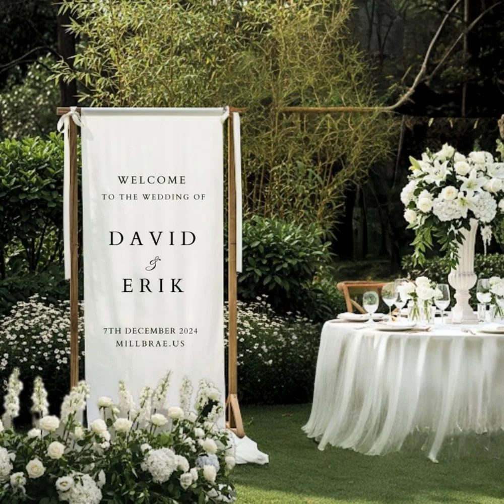 

1pc 2D FLAT Custom Polyester Fabric Wedding Banner, Modern Wedding Welcome Sign, Personalized Wedding Decor with Name and Date