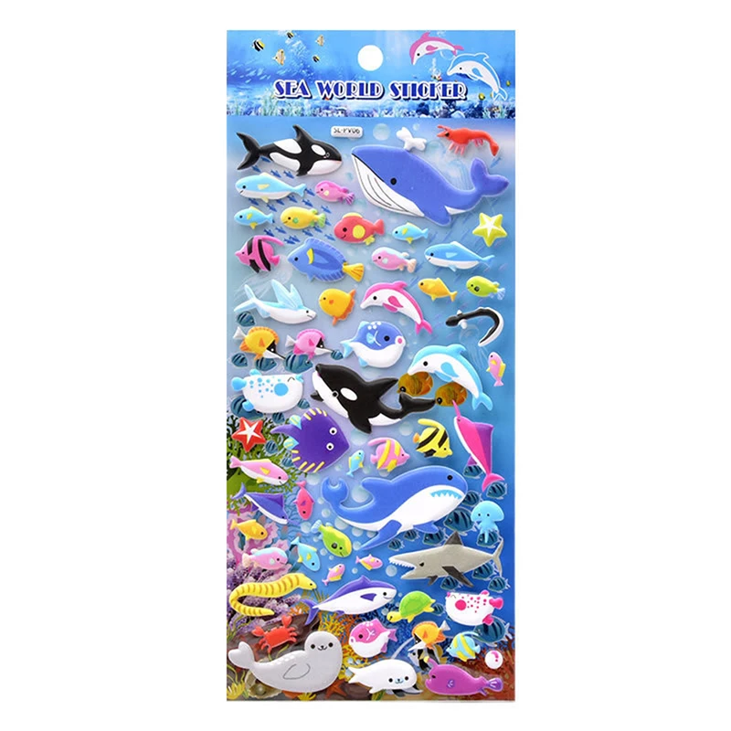 1Sheet Kids 3D Cartoon Sea Animal Scrapbooking Stickers Puffy Bulk Stickers for Girl Boy Birthday Gift Scrapbooking Random Style