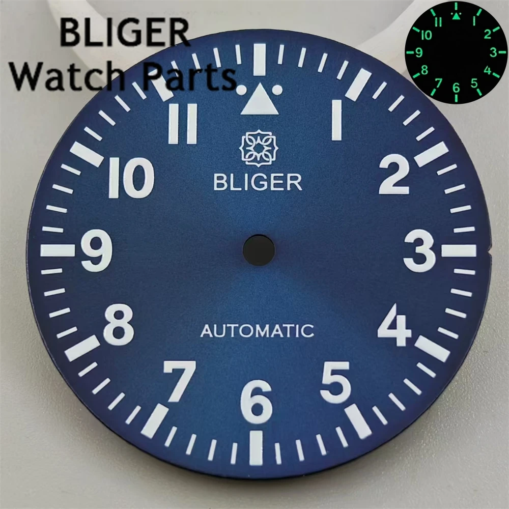 BLIGER 29mm Watch Dial White Black Blue Dial Green Luminous Fit NH35 NH36 ETA2824 Mingzhu DG2813 Miyota8215  PT5000 Movement