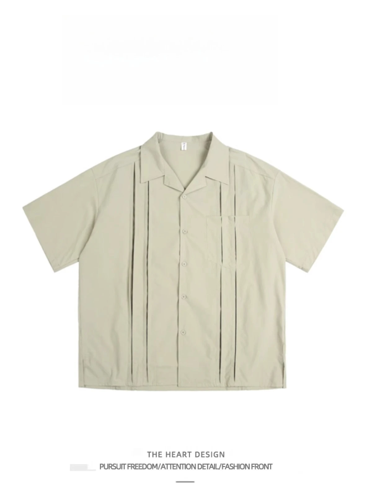

High-end Short-sleeved Shirt Men's High Street Loose Casual Handsome Shirt Niche Design Cuban Collar Top Men's Trendy Aesthetic
