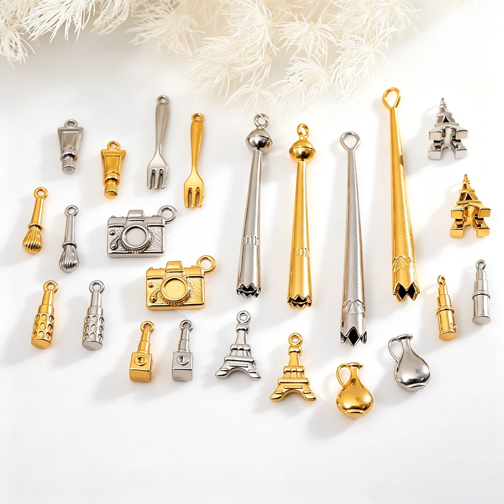 2 Stück Edelstahl-Gabel-Kamera-Eiffelturm-Anhänger DIY-Charms für Bastelarbeiten, Ohrringe, Halsketten, Schmuckherstellung, Retro-Accessoires, Bastelbedarf – Detail 5