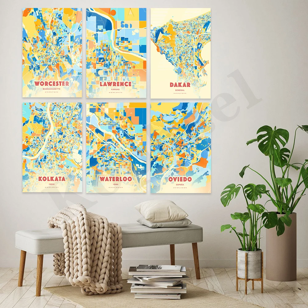 Oviedo Viareggio Milwaukee Waterloo Rochester Lawrence Worcester Calcutta Pittsburgh Nagoya Luanda Angola. City Color Map Poster